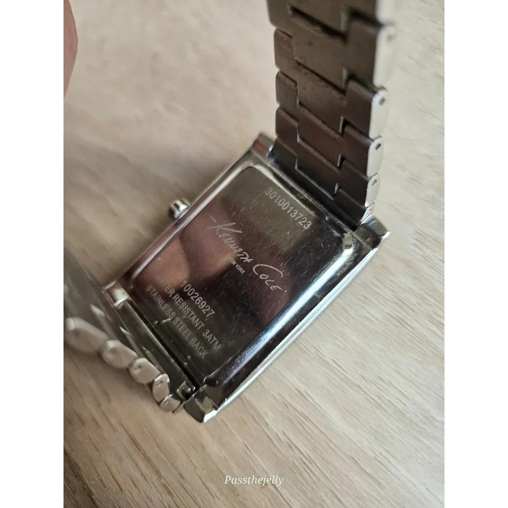 Kenneth Cole Watch Mens Rectangular Tank Date Steel Bracelet Quartz vtg